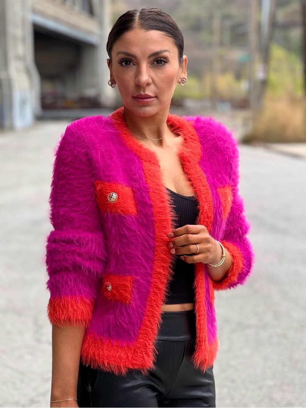 Endless Rose Pink and Orange Fuzzy Open Cardigan Jacket